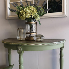 Not For Sale - Annalise: Half round table with a metallic top finish