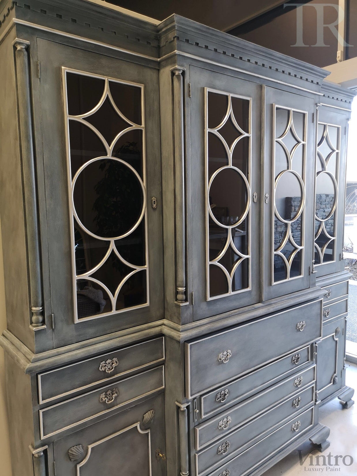 Not For Sale - Rosette: Large solid Mahogany display cabinet