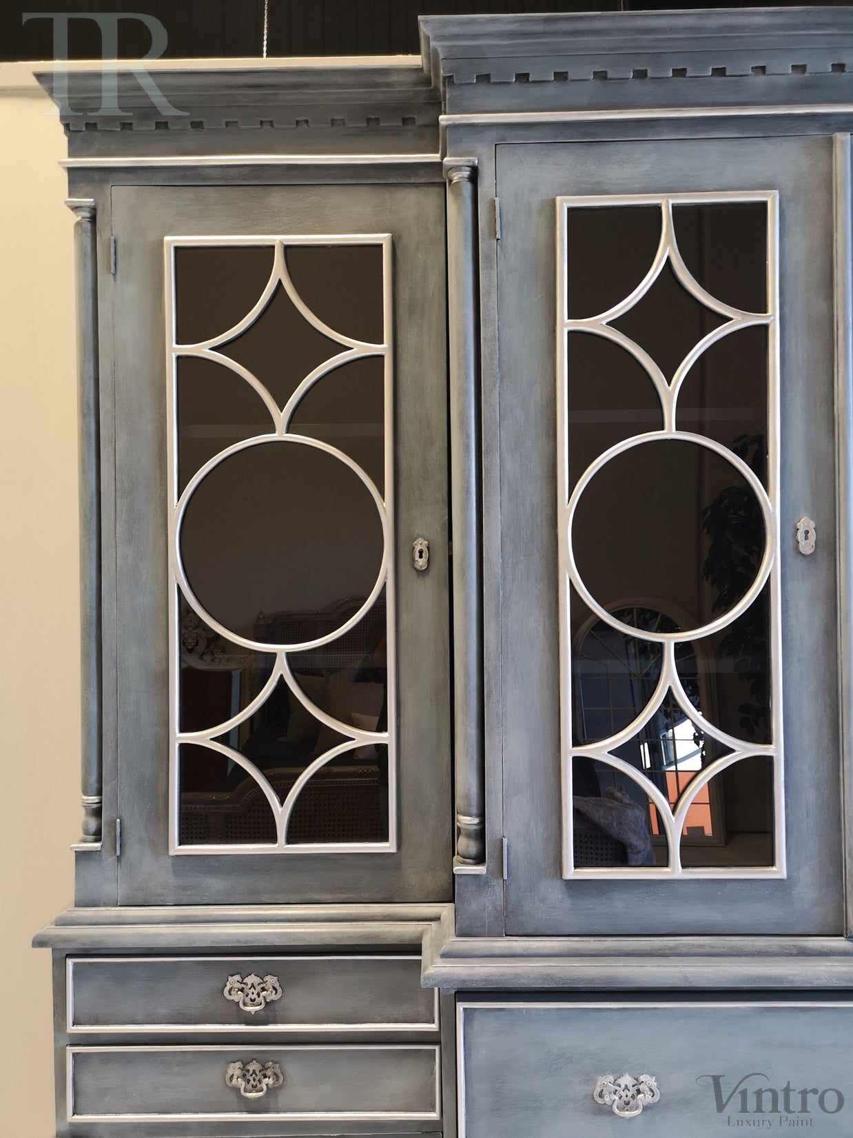 Not For Sale - Rosette: Large solid Mahogany display cabinet