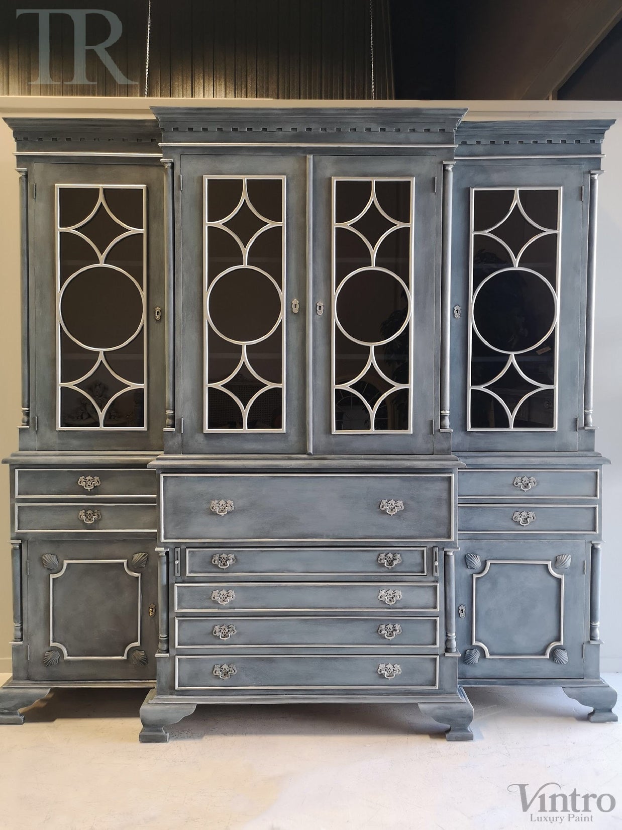 Not For Sale - Rosette: Large solid Mahogany display cabinet