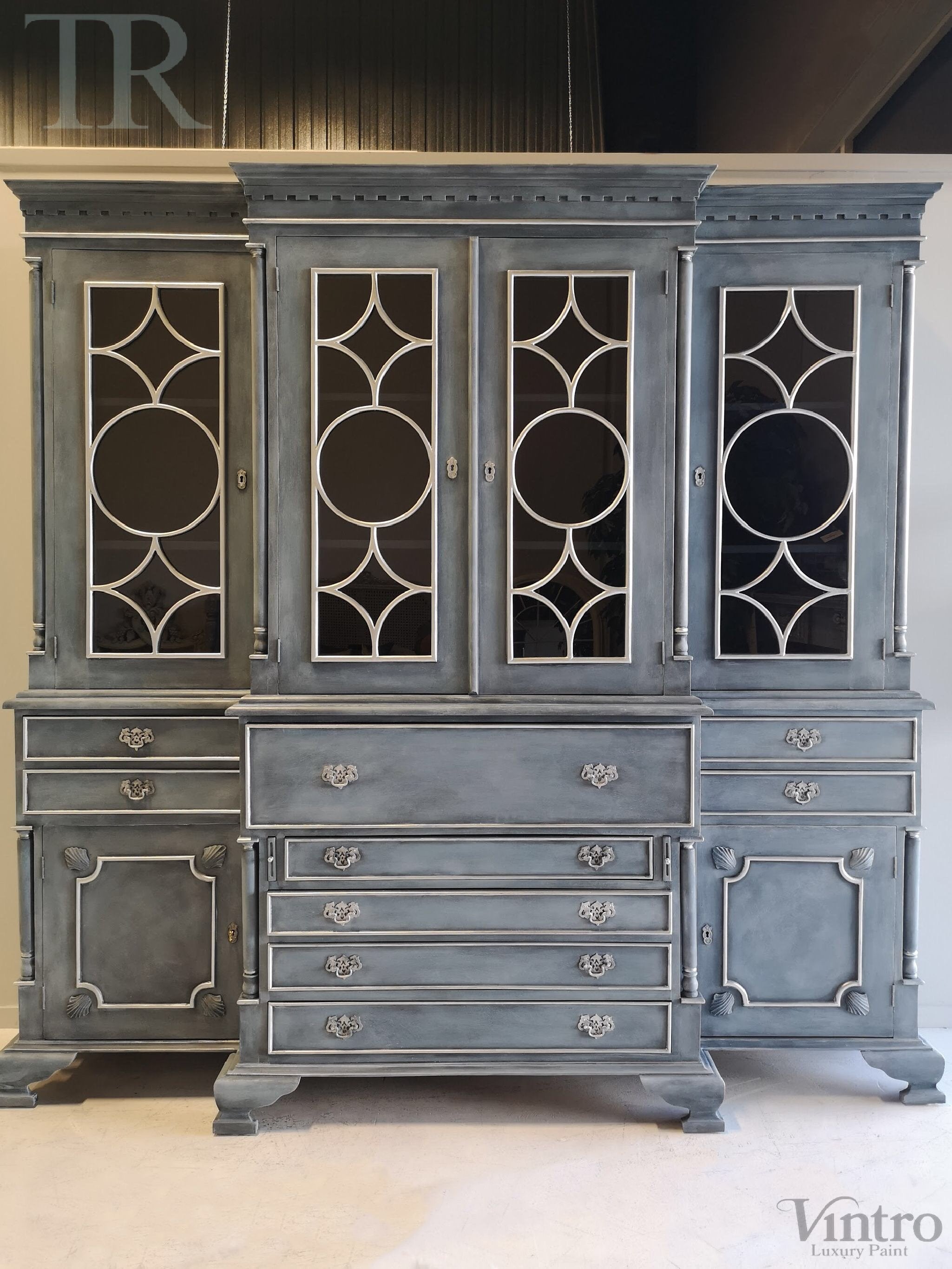 Not For Sale - Rosette: Large solid Mahogany display cabinet