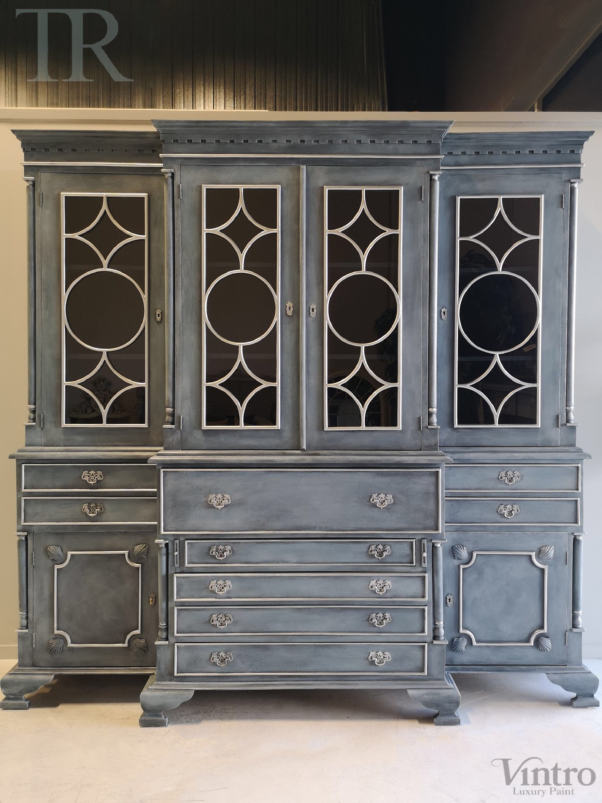 Not For Sale - Rosette: Large solid Mahogany display cabinet