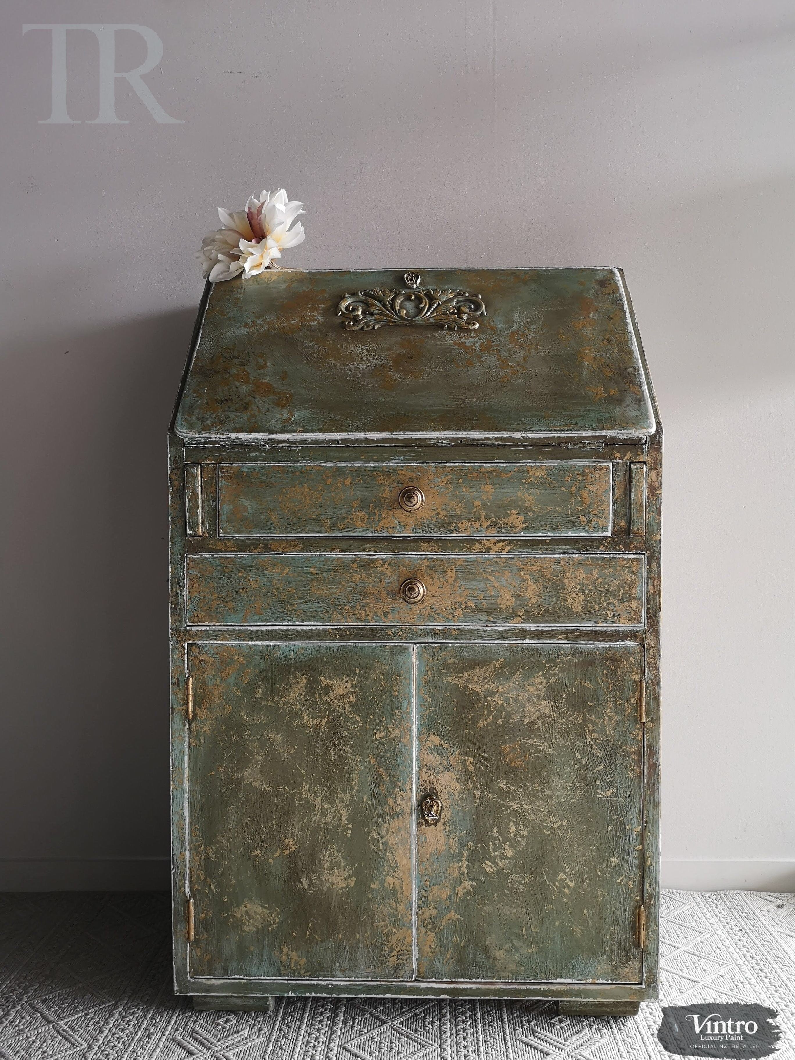 Not For Sale - Briar:  Hand painted and aged drop front desk in Solid Oak