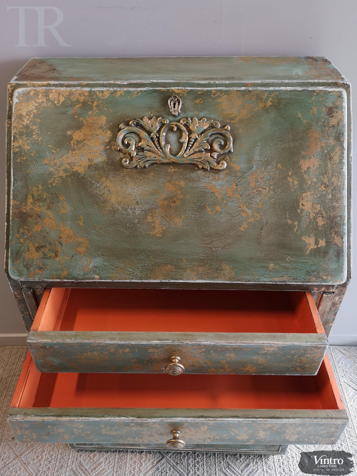 Not For Sale - Briar:  Hand painted and aged drop front desk in Solid Oak