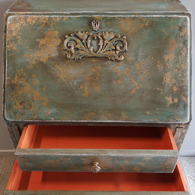 Not For Sale - Briar:  Hand painted and aged drop front desk in Solid Oak