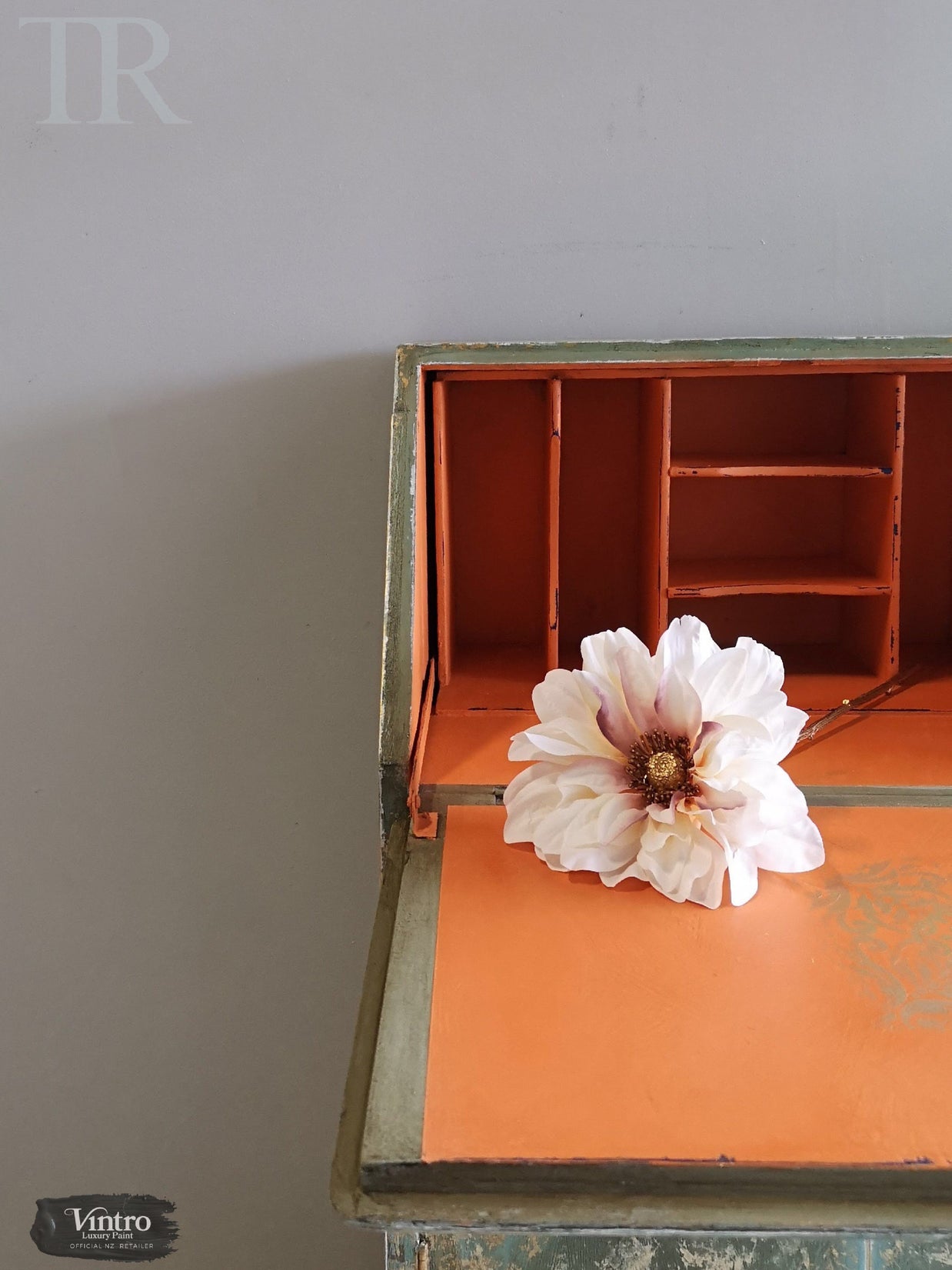 Not For Sale - Briar:  Hand painted and aged drop front desk in Solid Oak