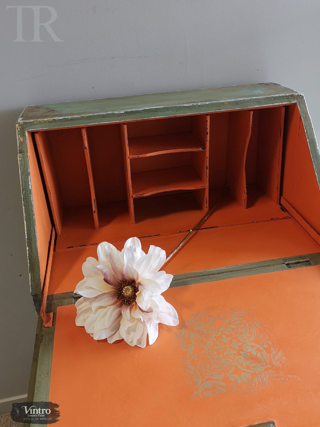 Not For Sale - Briar:  Hand painted and aged drop front desk in Solid Oak