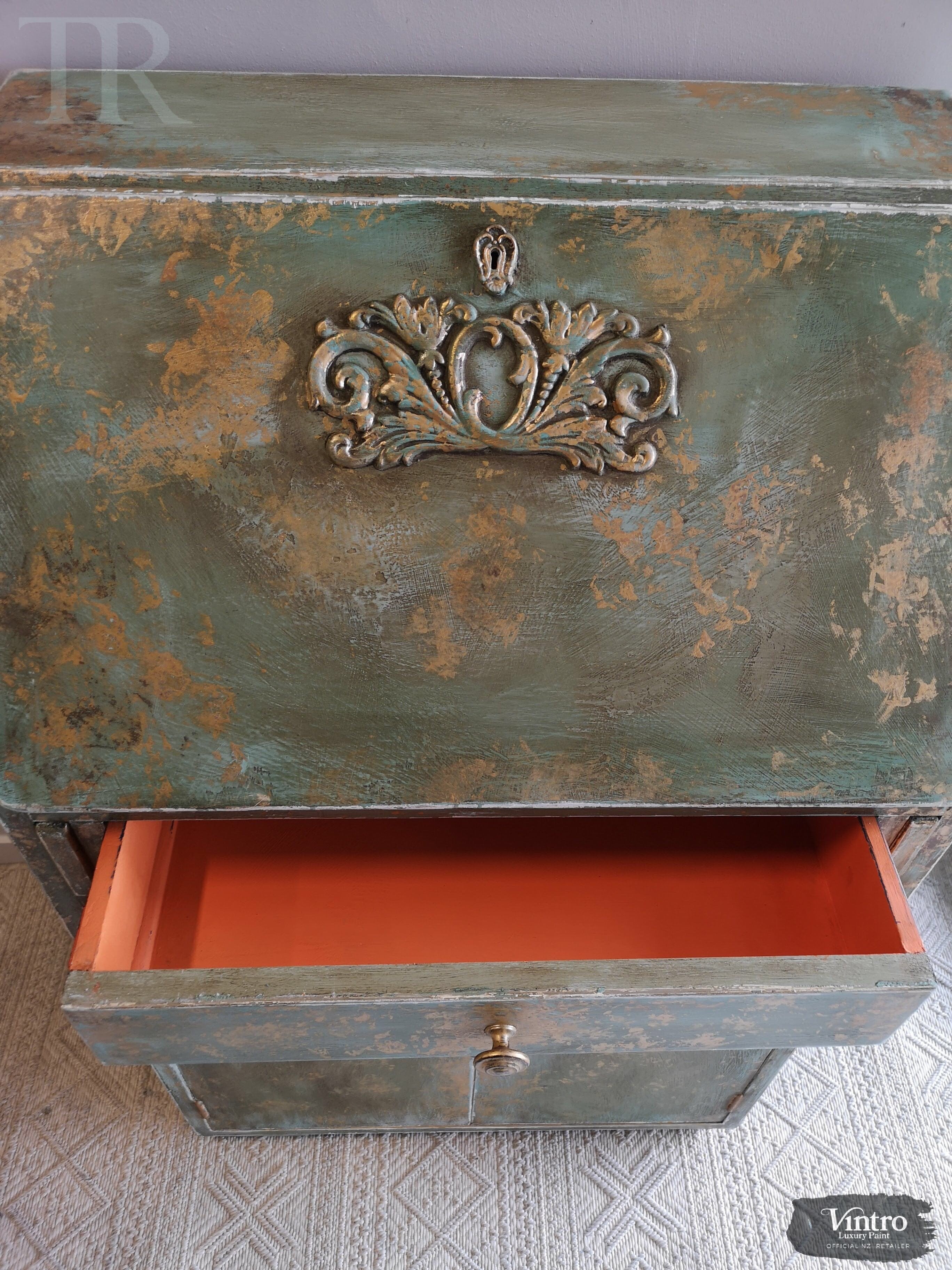 Not For Sale - Briar:  Hand painted and aged drop front desk in Solid Oak