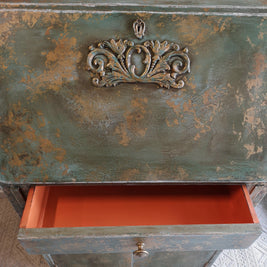Not For Sale - Briar:  Hand painted and aged drop front desk in Solid Oak