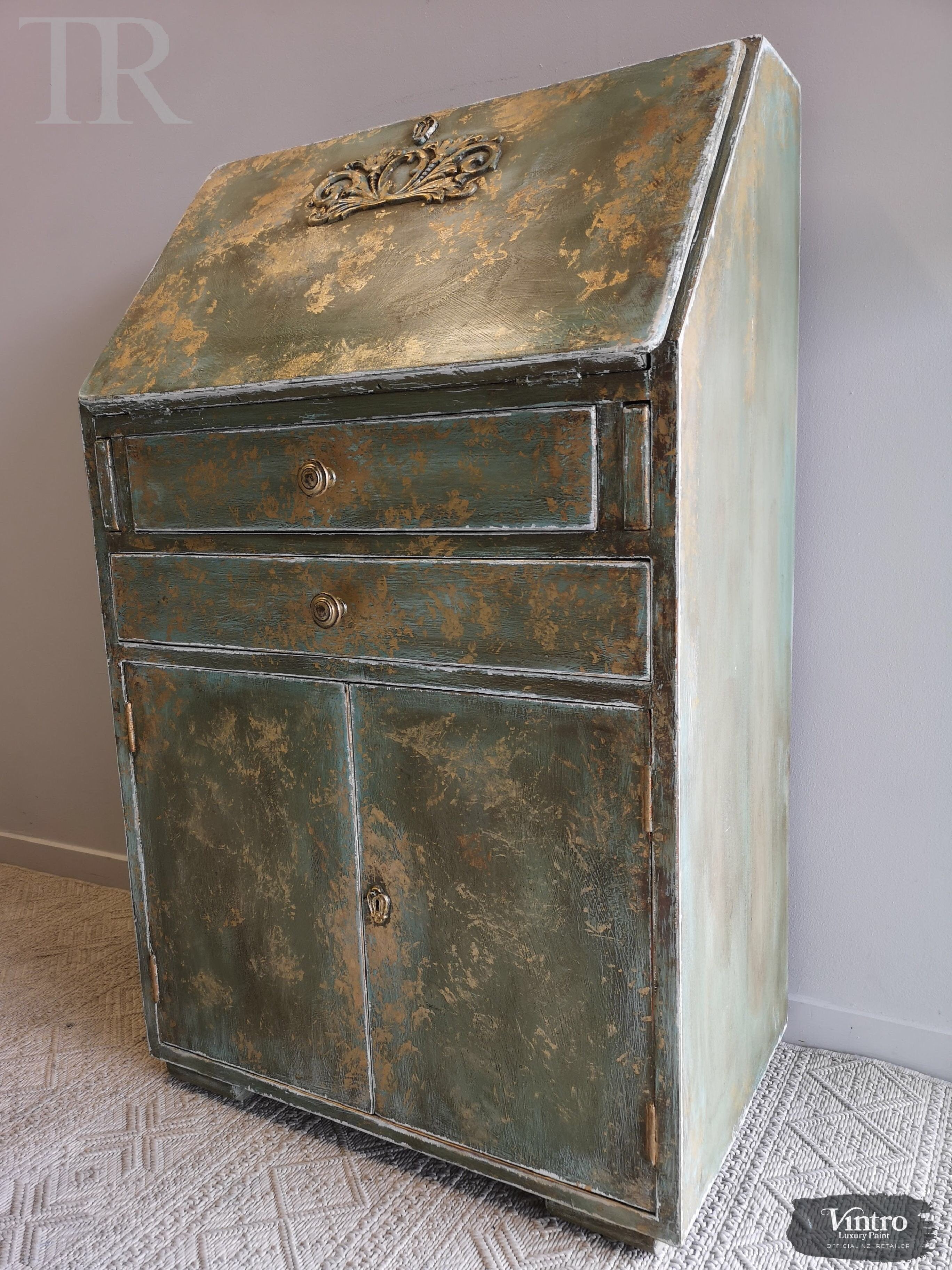 Not For Sale - Briar:  Hand painted and aged drop front desk in Solid Oak