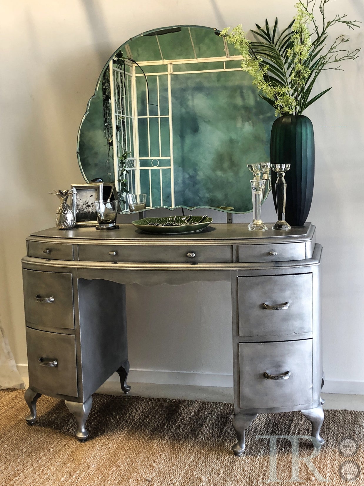 Not For Sale - Khloe : Aged brushed silver dressing table