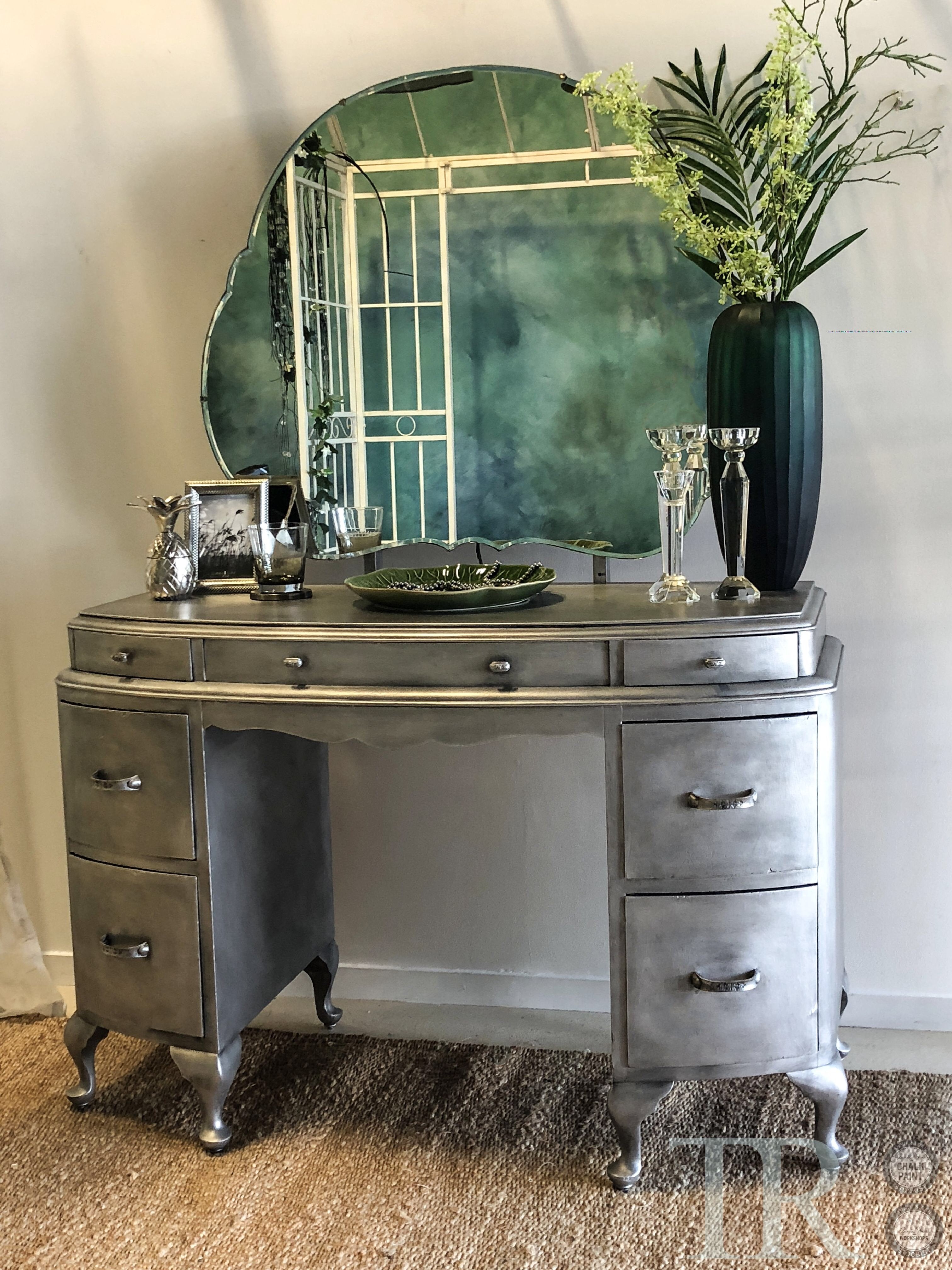 Not For Sale - Khloe : Aged brushed silver dressing table