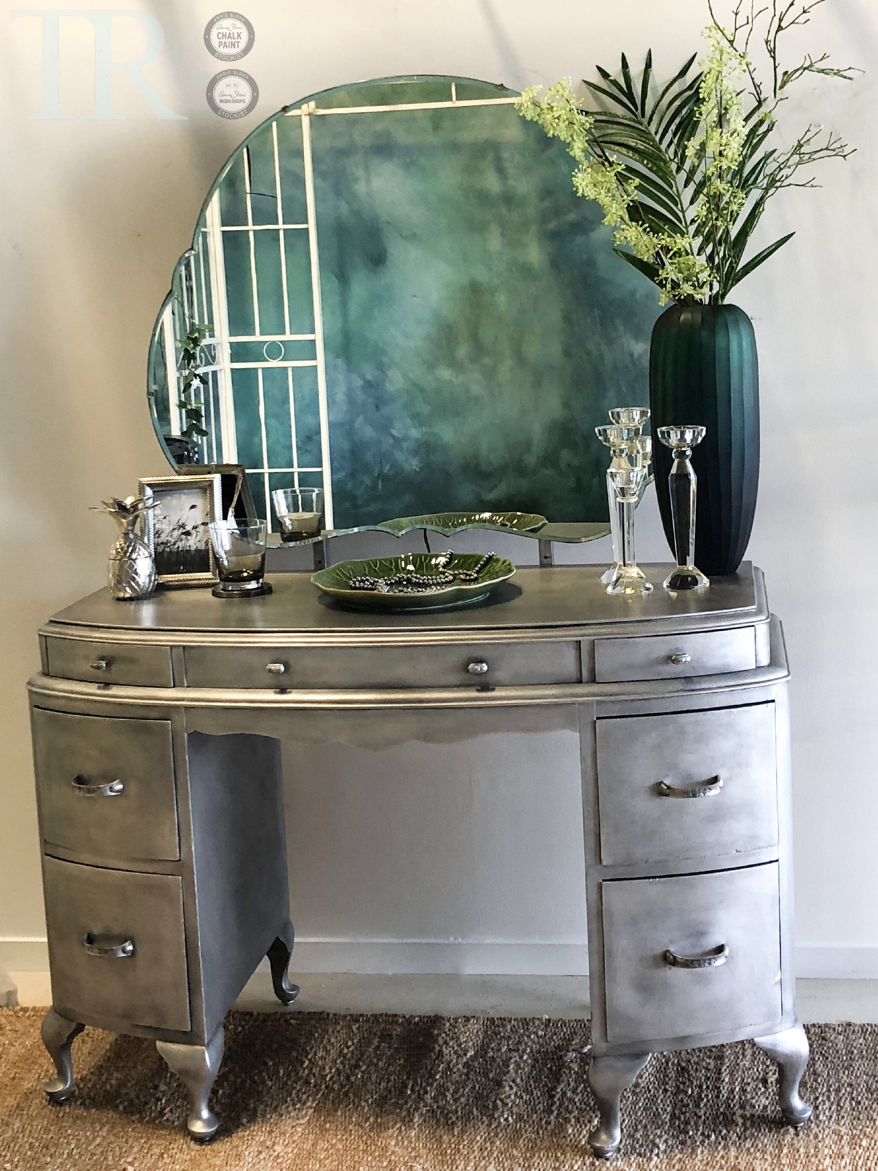Not For Sale - Khloe : Aged brushed silver dressing table
