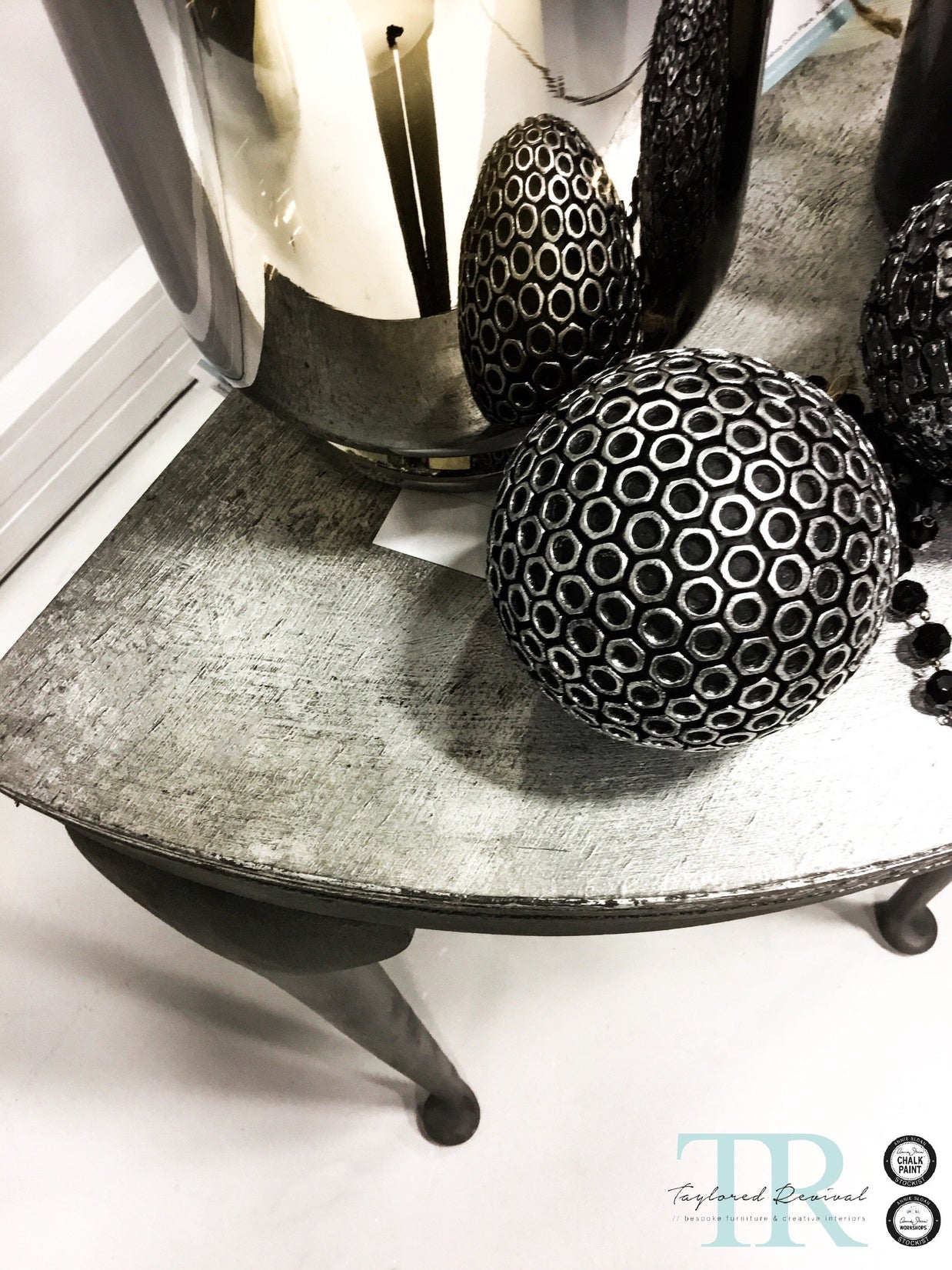 Not For Sale - Cass: Silver leafed half round table