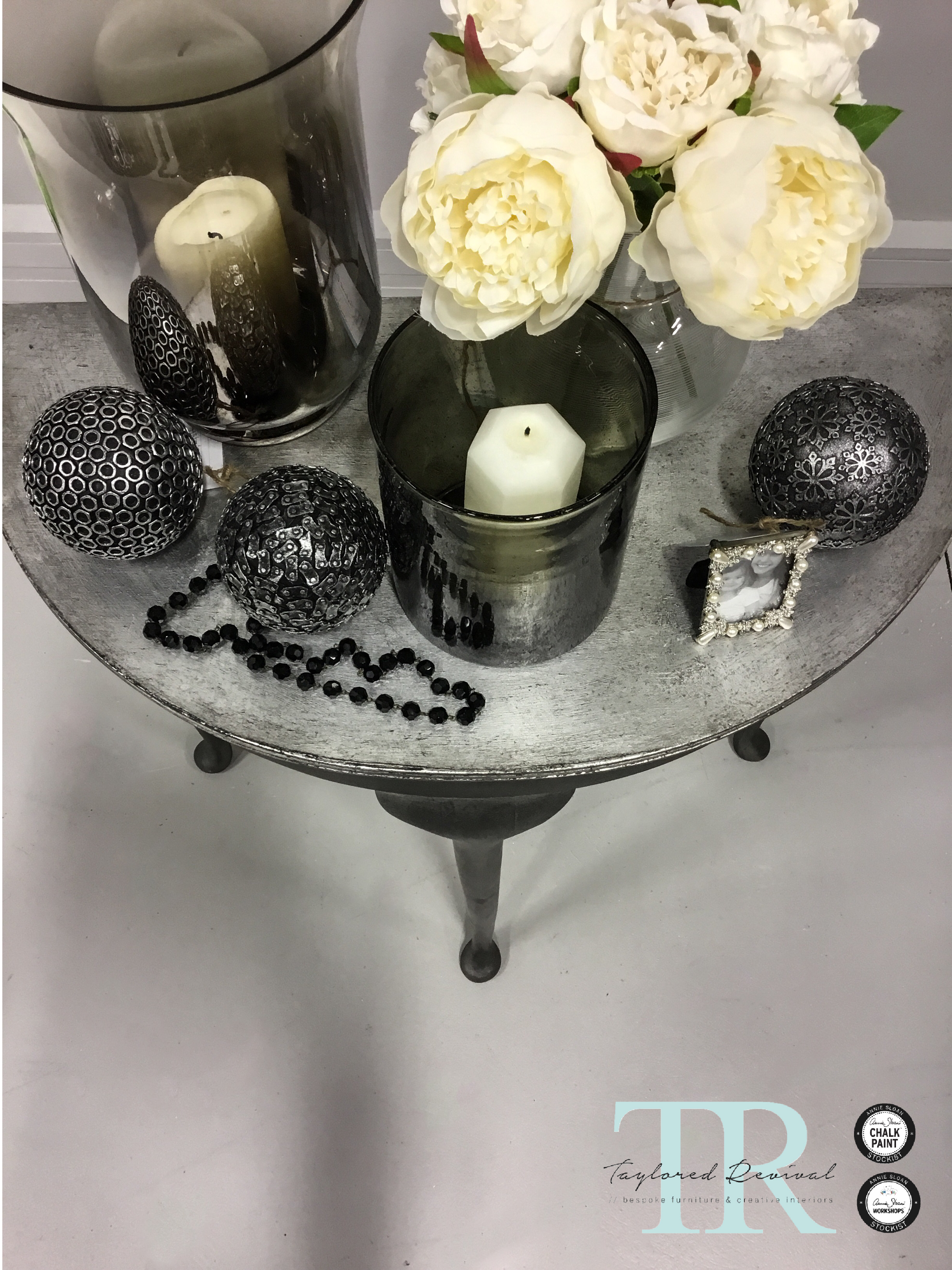 Not For Sale - Cass: Silver leafed half round table