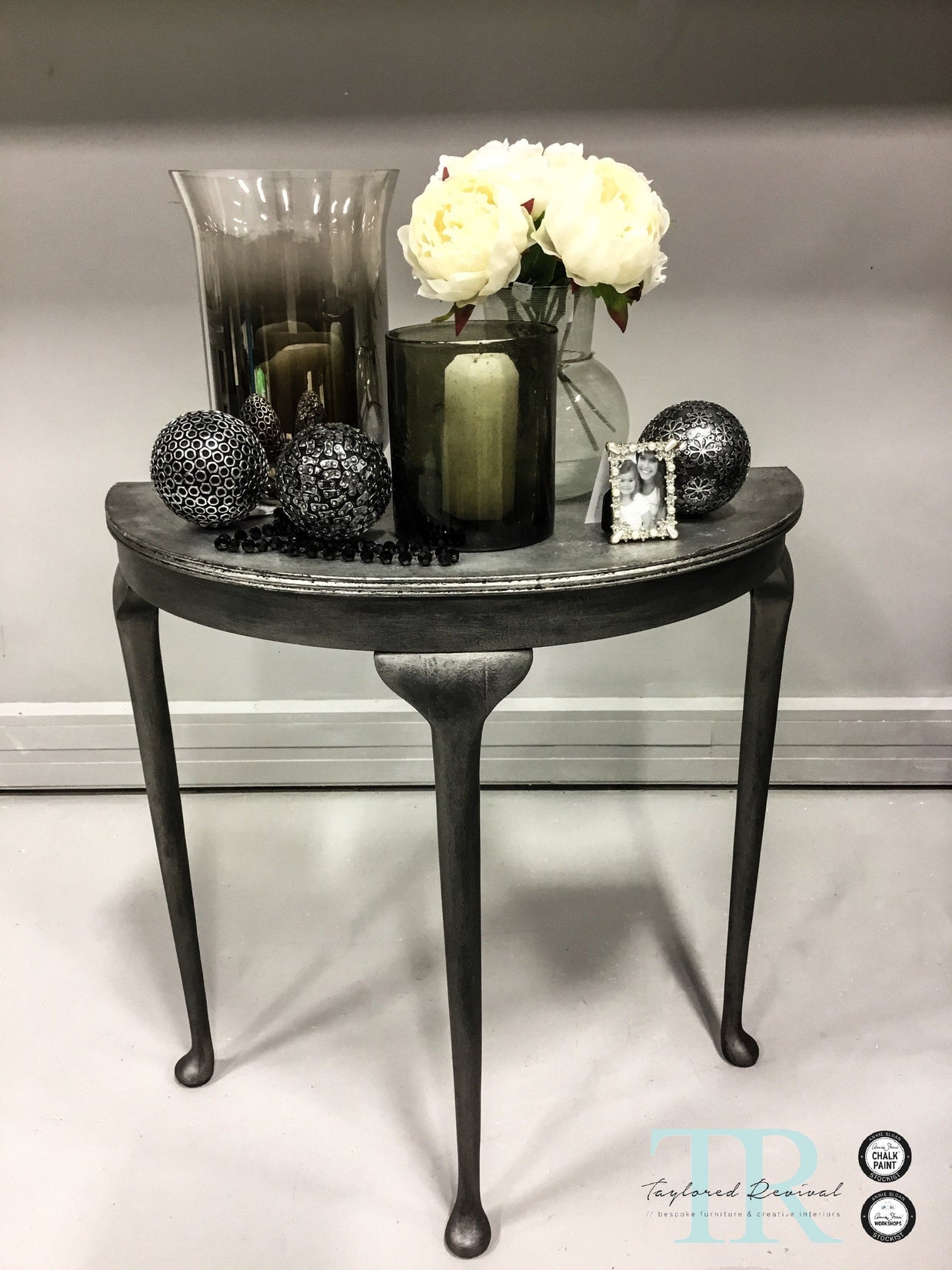 Not For Sale - Cass: Silver leafed half round table