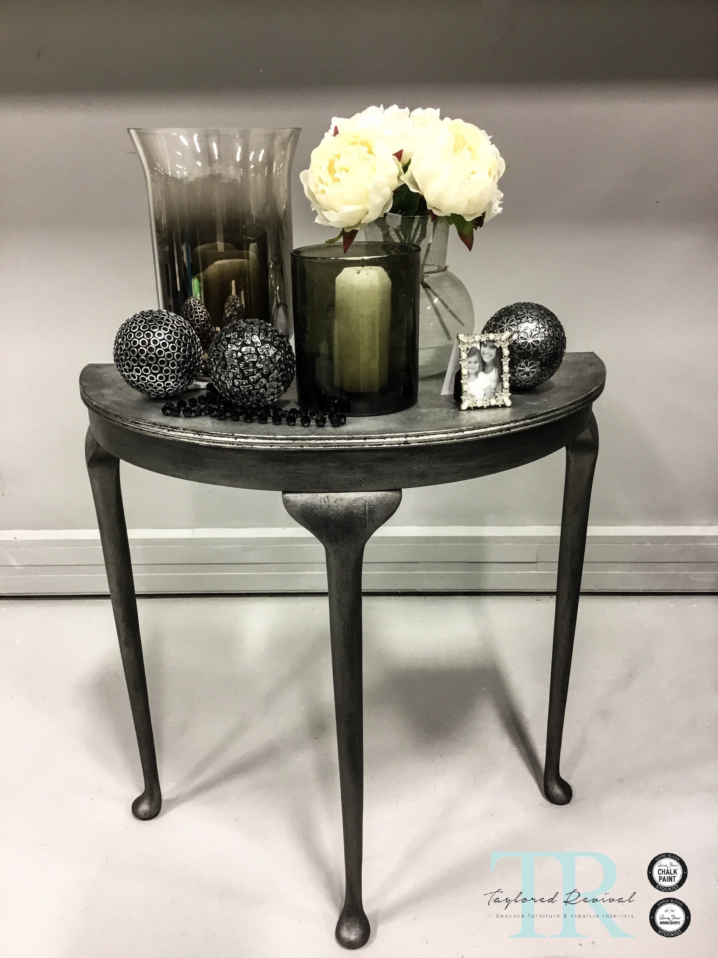 Not For Sale - Cass: Silver leafed half round table