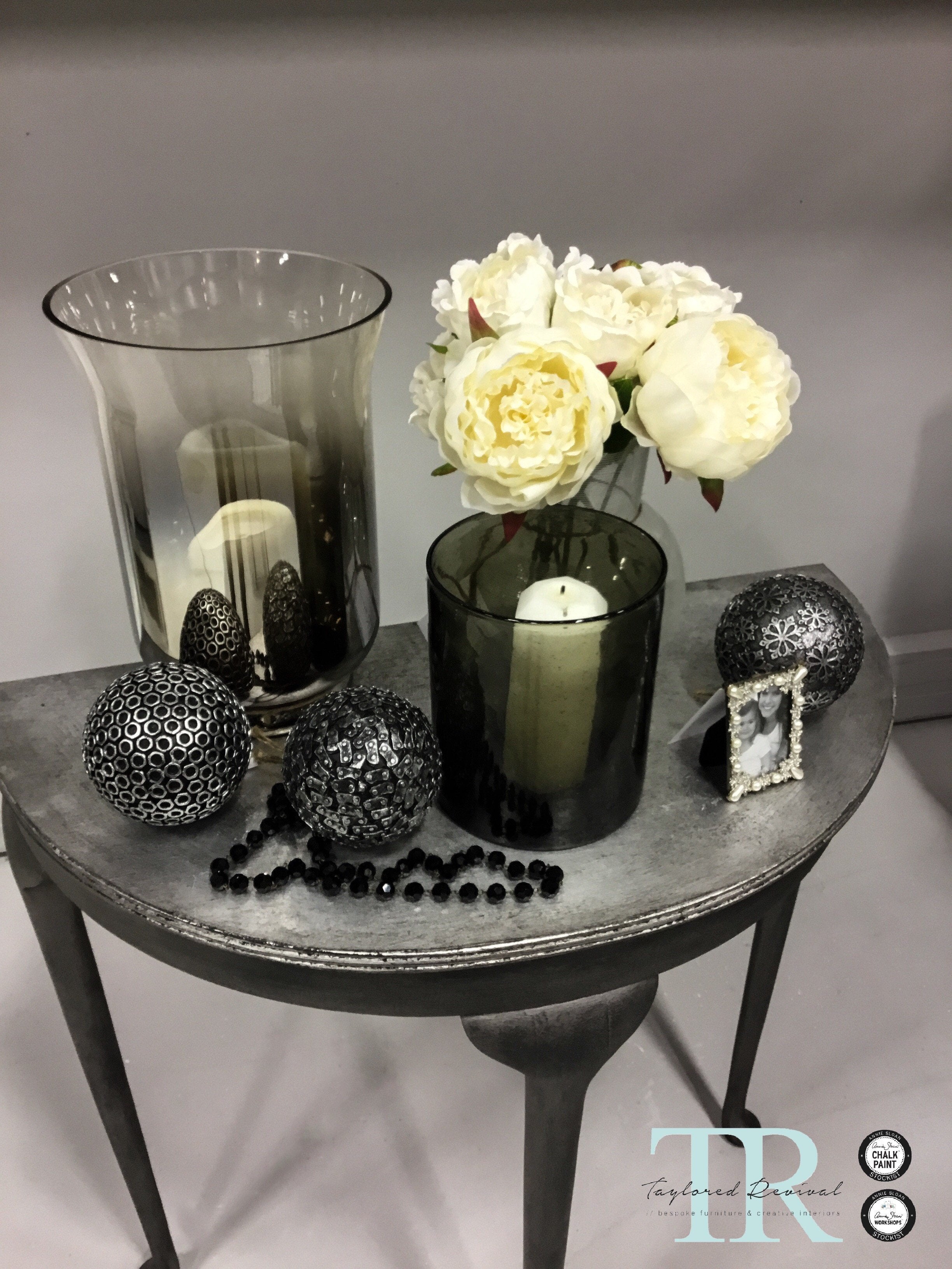 Not For Sale - Cass: Silver leafed half round table