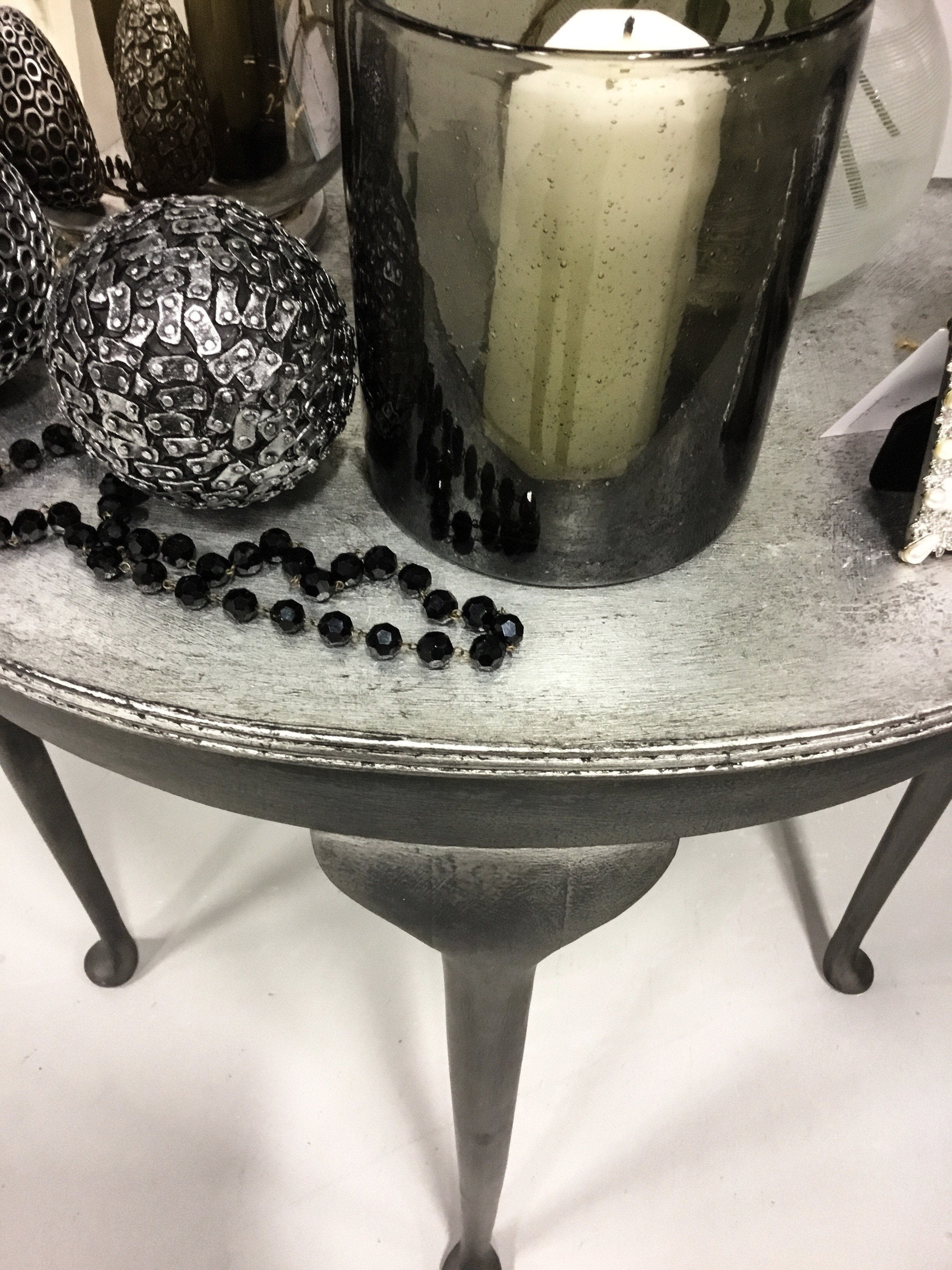 Not For Sale - Cass: Silver leafed half round table