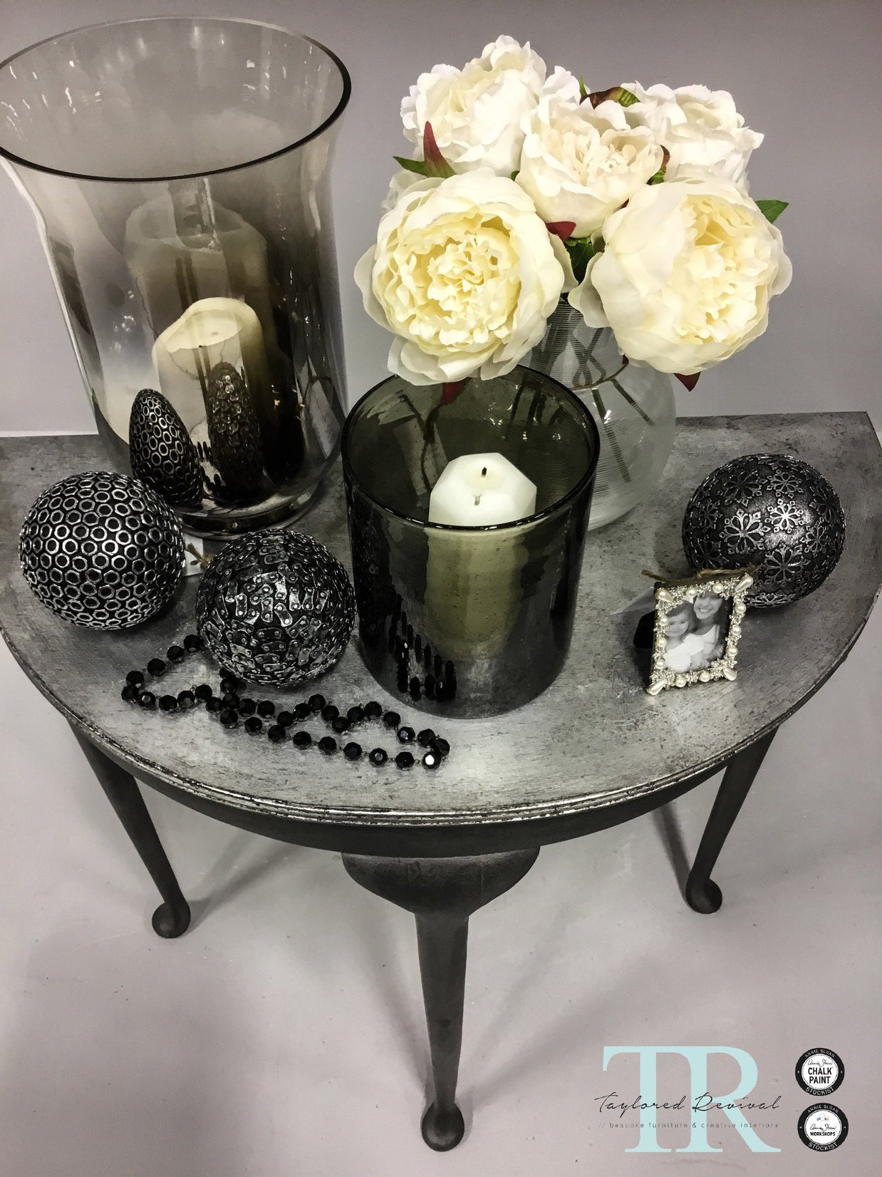 Not For Sale - Cass: Silver leafed half round table