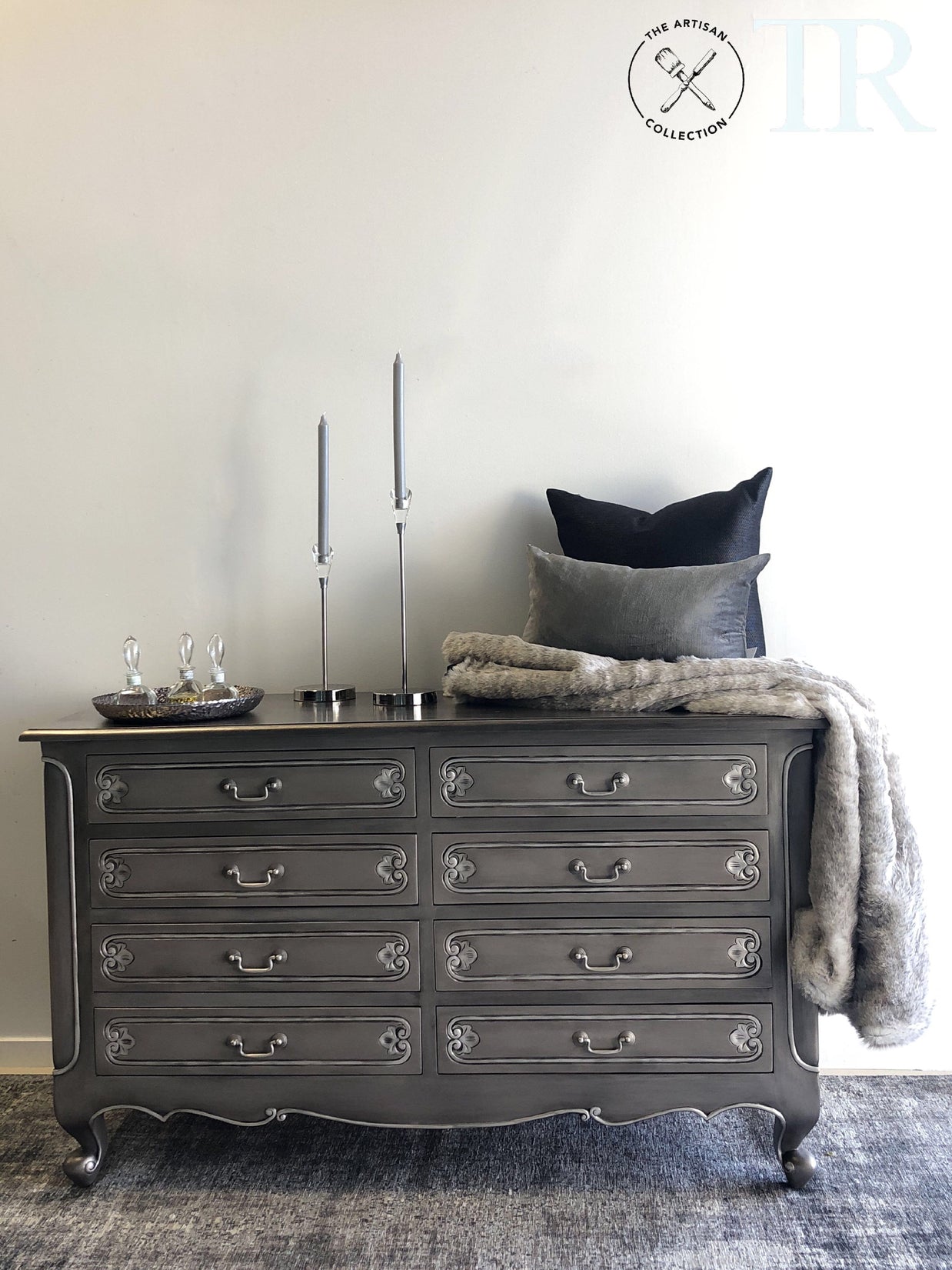 Not For Sale - Cherie : Two tone metallic carved set of drawers