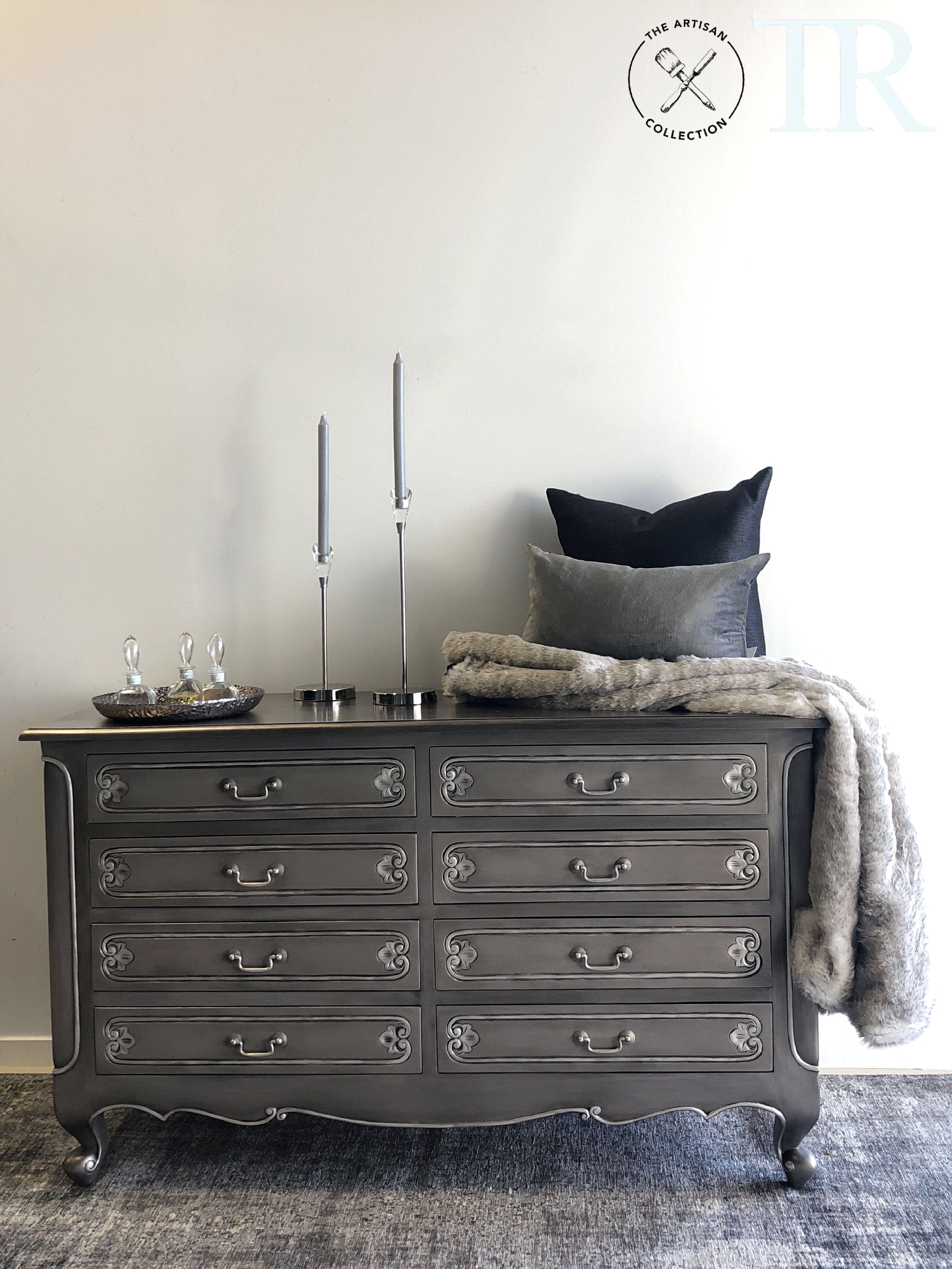 Not For Sale - Cherie : Two tone metallic carved set of drawers
