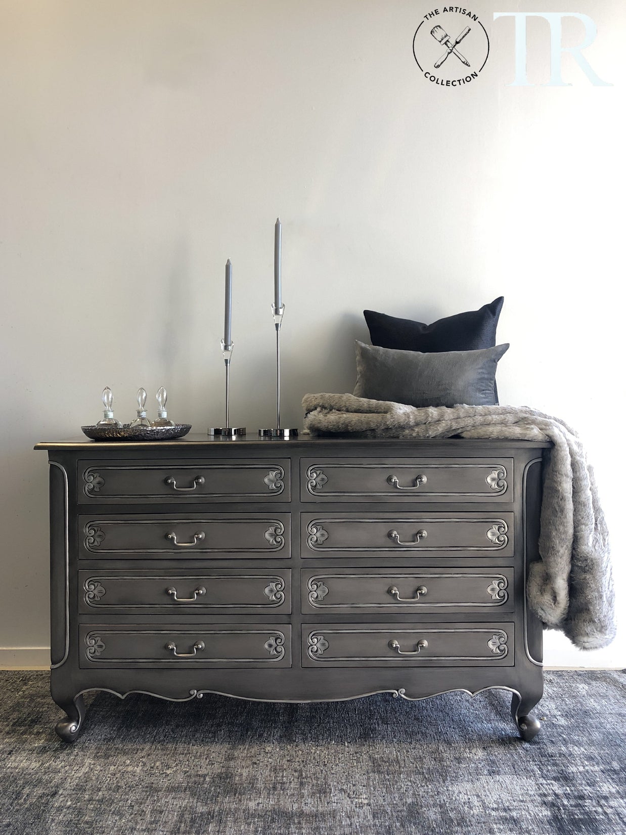 Not For Sale - Cherie : Two tone metallic carved set of drawers
