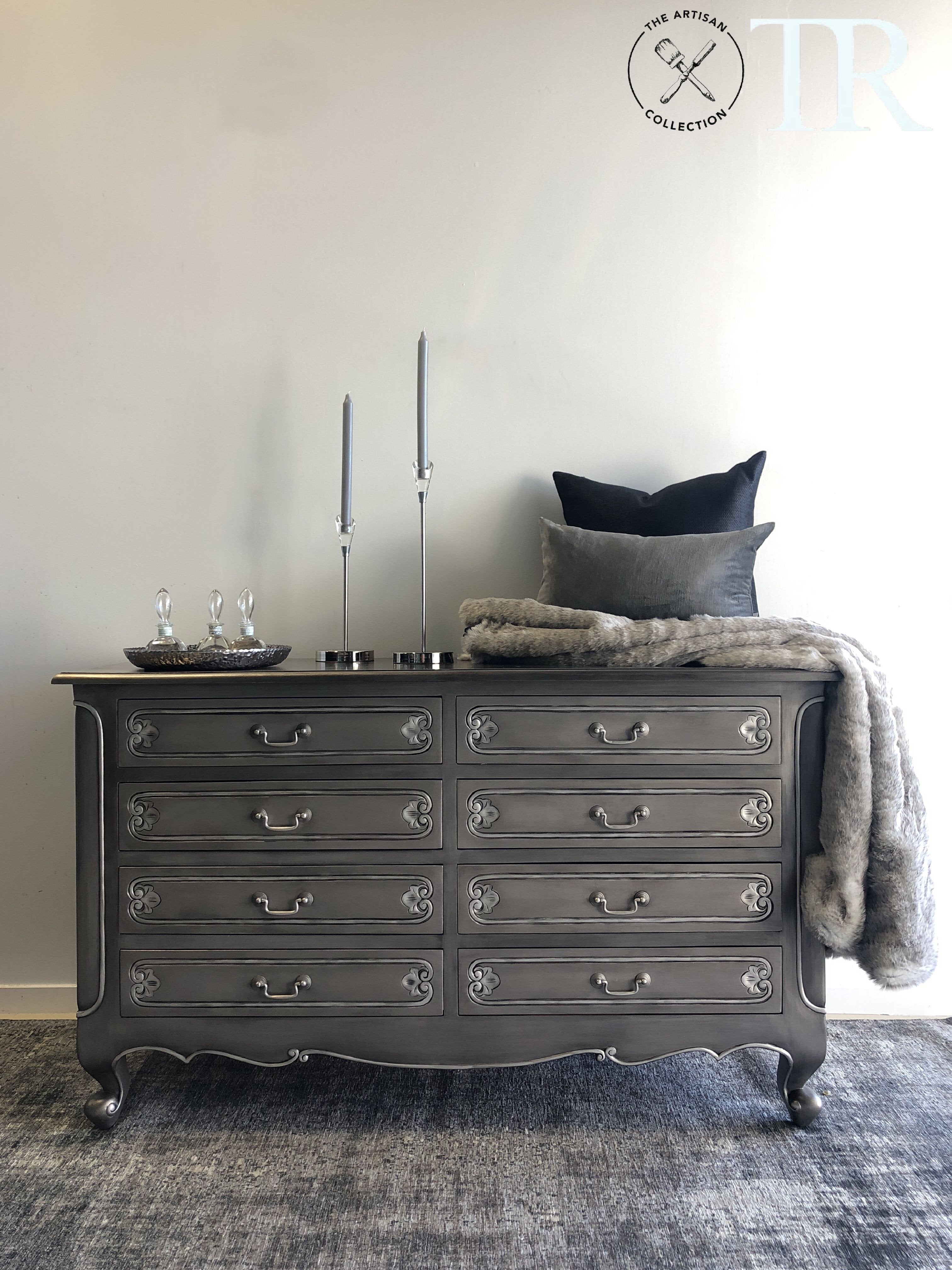 Not For Sale - Cherie : Two tone metallic carved set of drawers