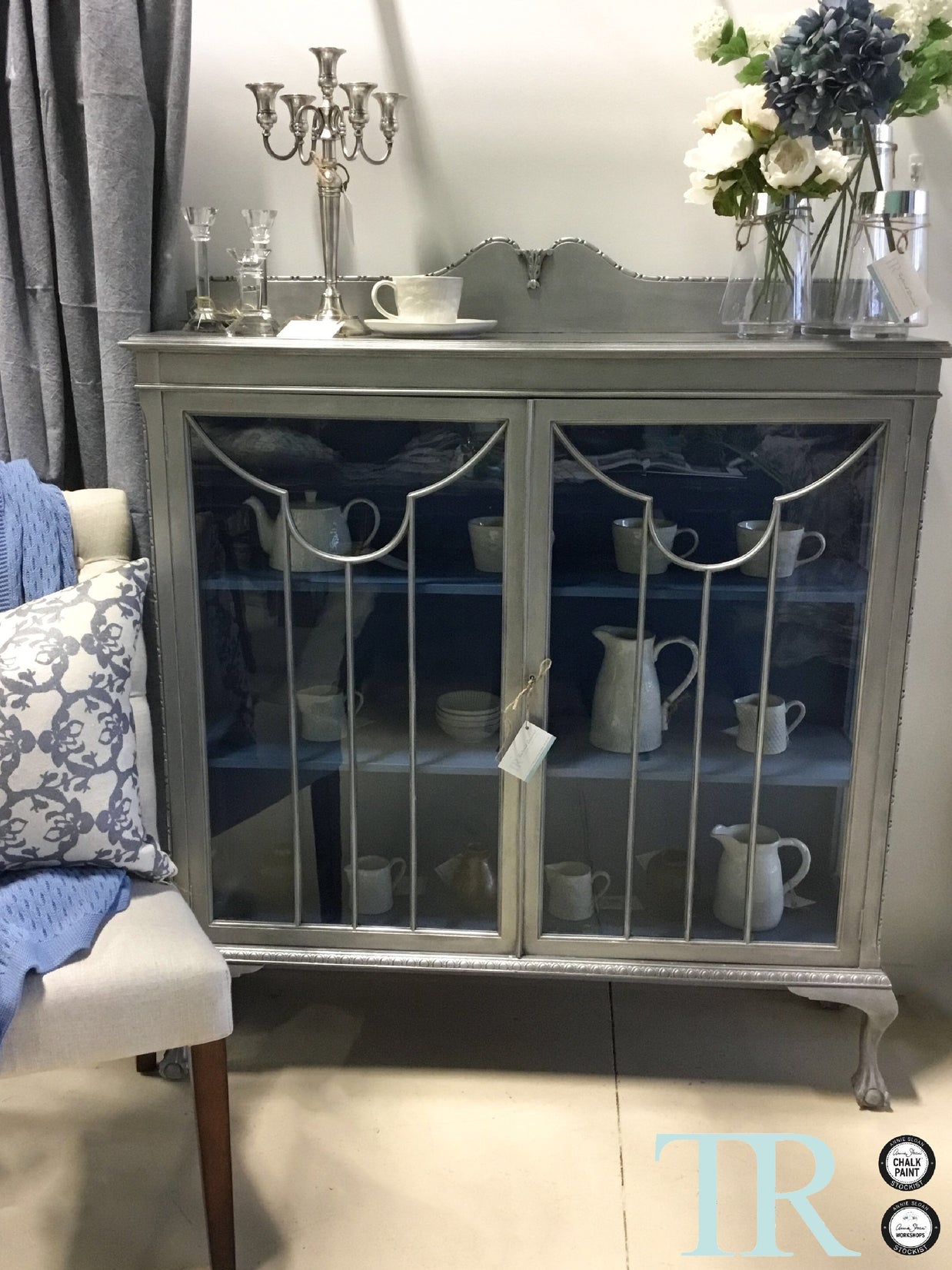 Not For Sale - Celine: Ball and Claw feet Silver and Blue display cabinet