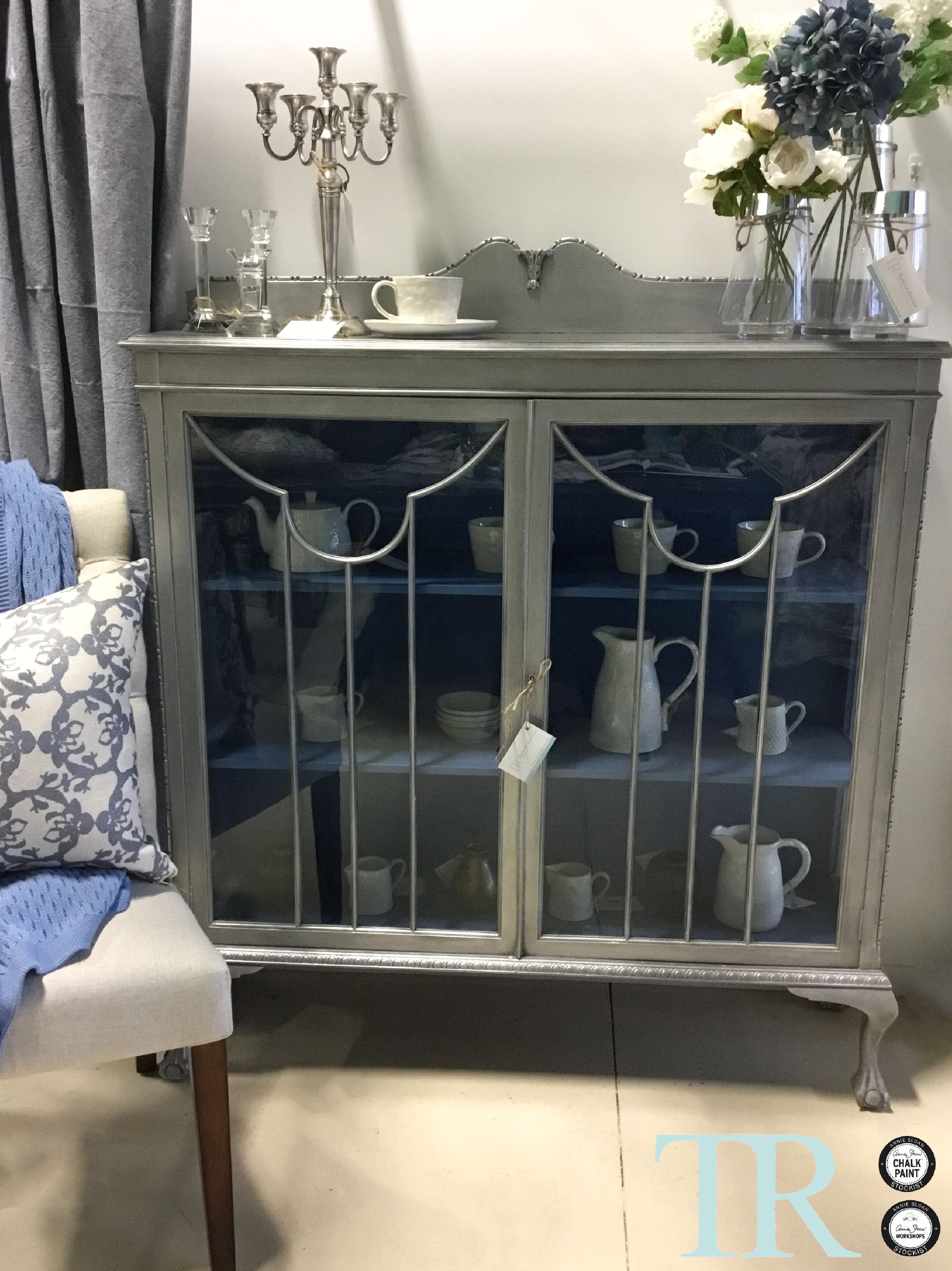 Not For Sale - Celine: Ball and Claw feet Silver and Blue display cabinet
