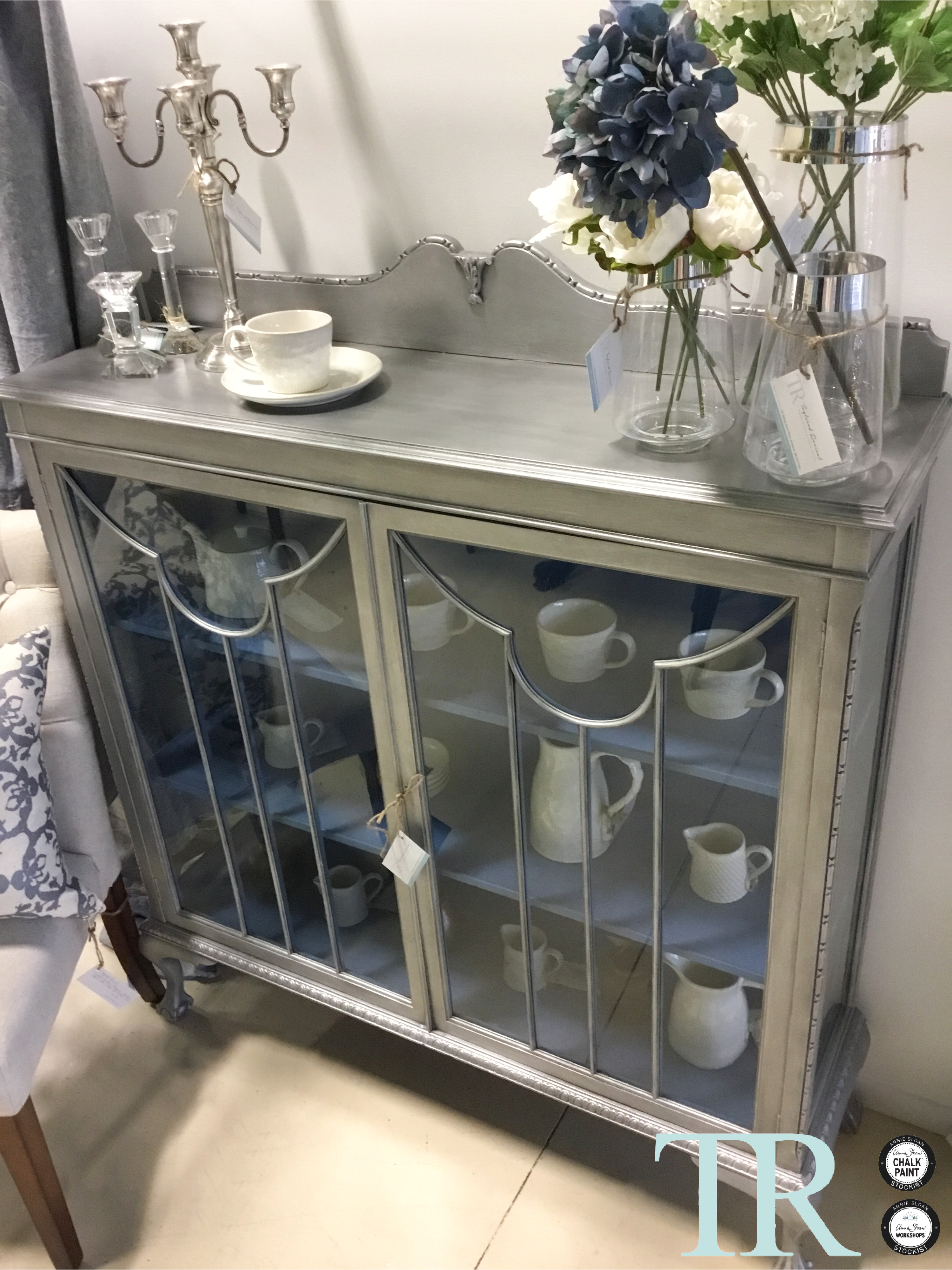 Not For Sale - Celine: Ball and Claw feet Silver and Blue display cabinet