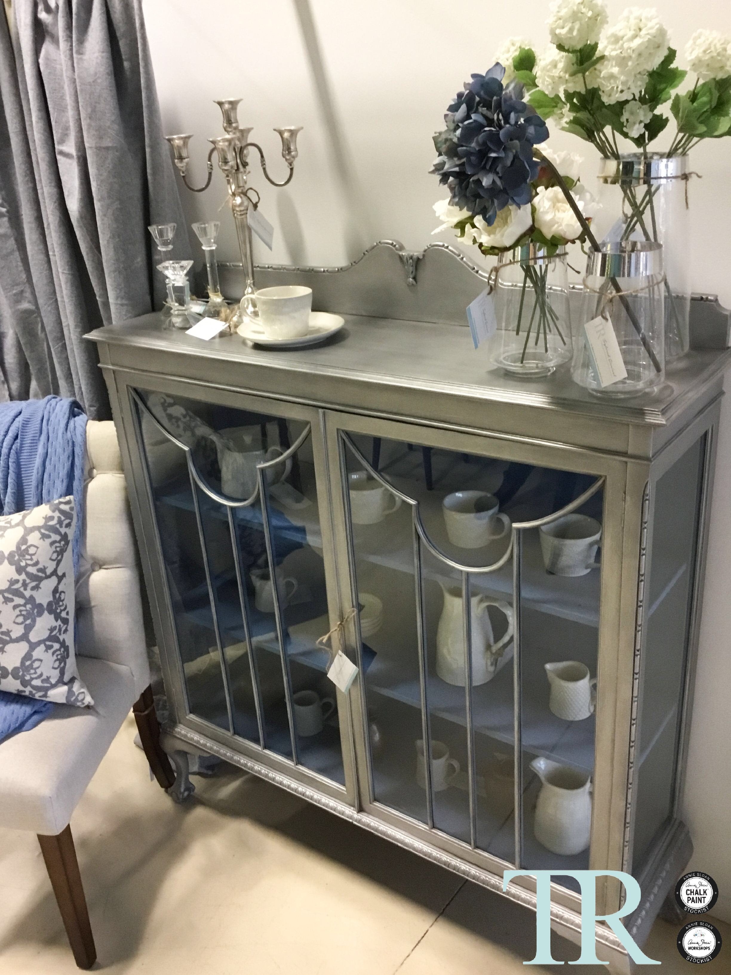 Not For Sale - Celine: Ball and Claw feet Silver and Blue display cabinet