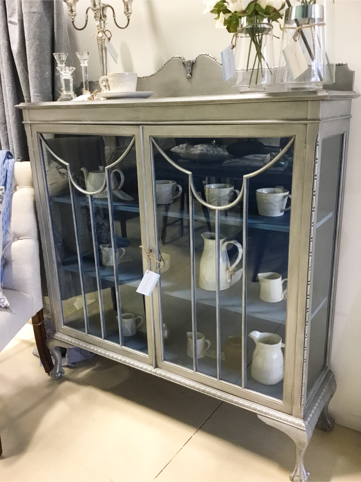 Not For Sale - Celine: Ball and Claw feet Silver and Blue display cabinet