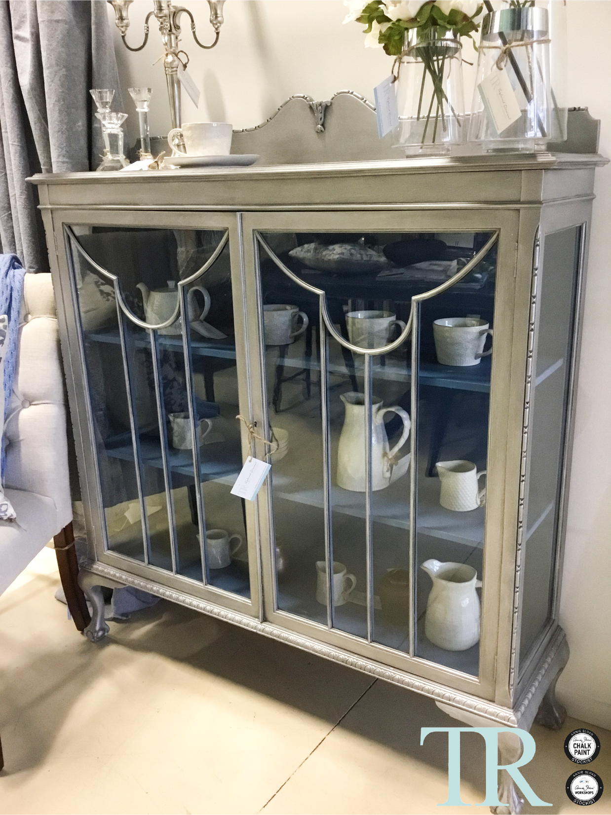 Not For Sale - Celine: Ball and Claw feet Silver and Blue display cabinet
