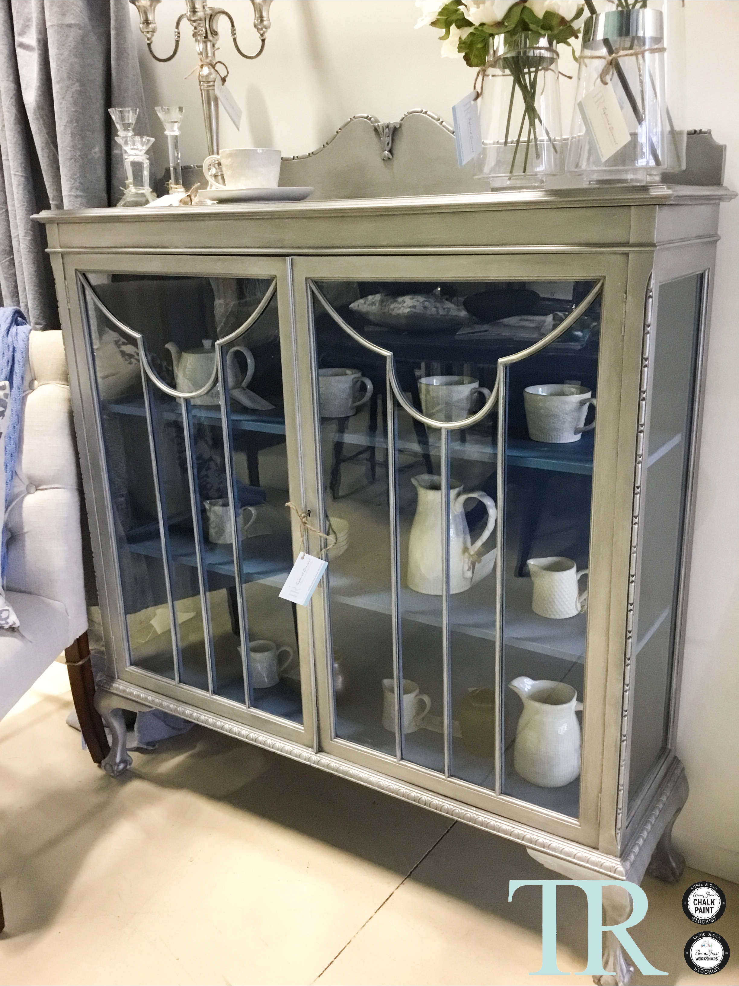 Not For Sale - Celine: Ball and Claw feet Silver and Blue display cabinet