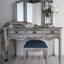 Not For Sale - Eliza: Aged Metallic wing back mirror dressing table with Stool