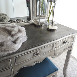 Not For Sale - Eliza: Aged Metallic wing back mirror dressing table with Stool