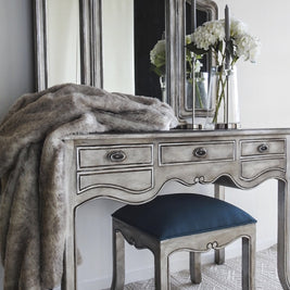 Not For Sale - Eliza: Aged Metallic wing back mirror dressing table with Stool