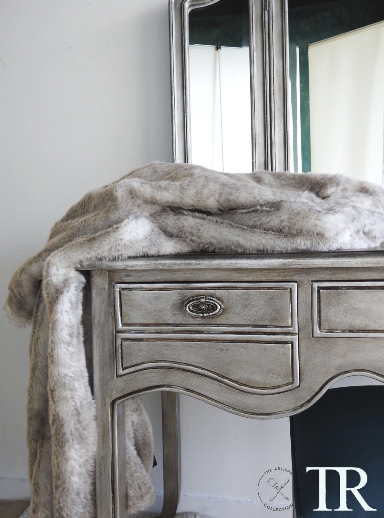 Not For Sale - Eliza: Aged Metallic wing back mirror dressing table with Stool