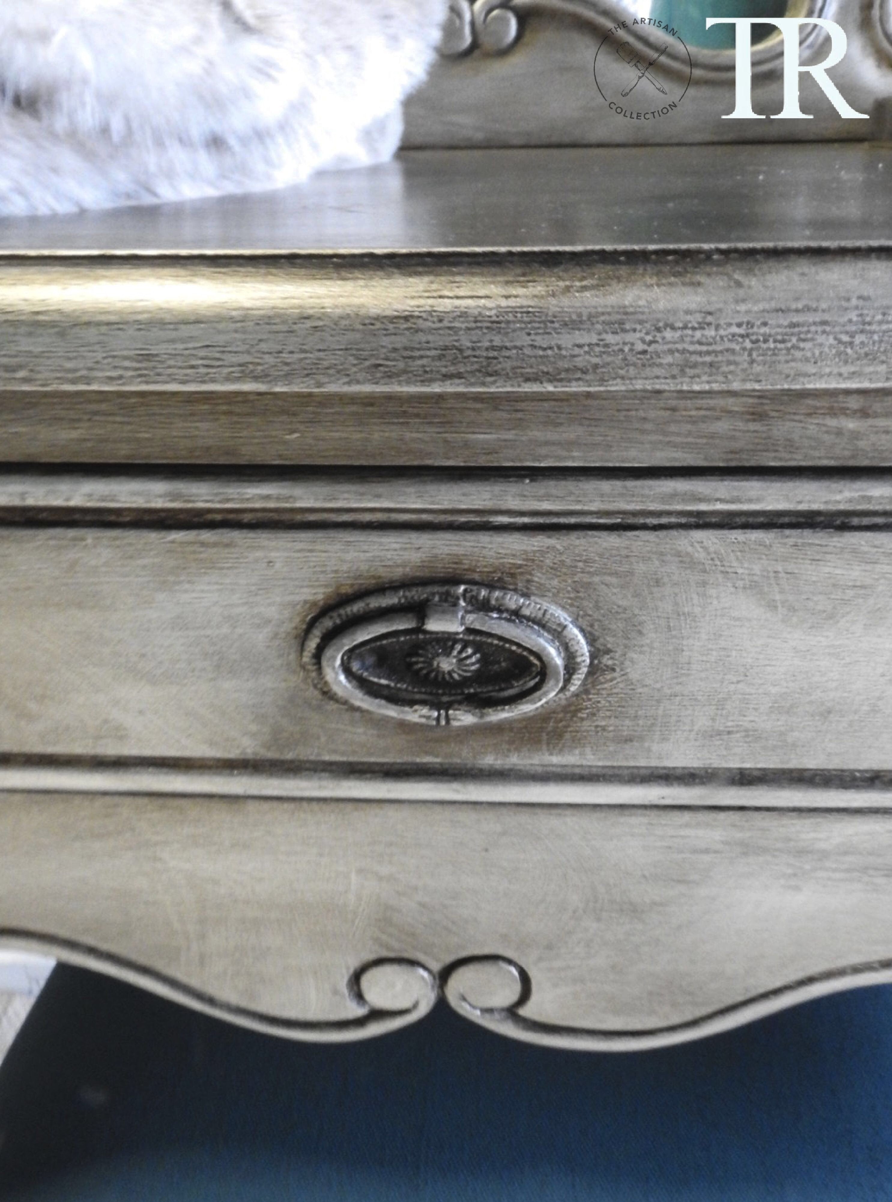 Not For Sale - Eliza: Aged Metallic wing back mirror dressing table with Stool
