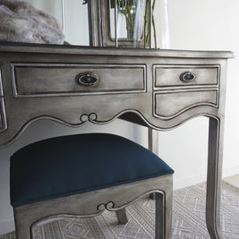 Not For Sale - Eliza: Aged Metallic wing back mirror dressing table with Stool