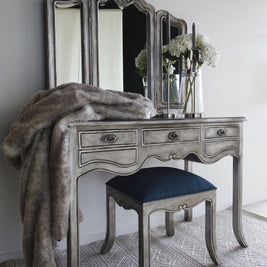 Not For Sale - Eliza: Aged Metallic wing back mirror dressing table with Stool