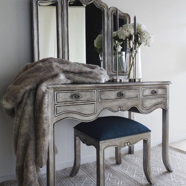Not For Sale - Eliza: Aged Metallic wing back mirror dressing table with Stool