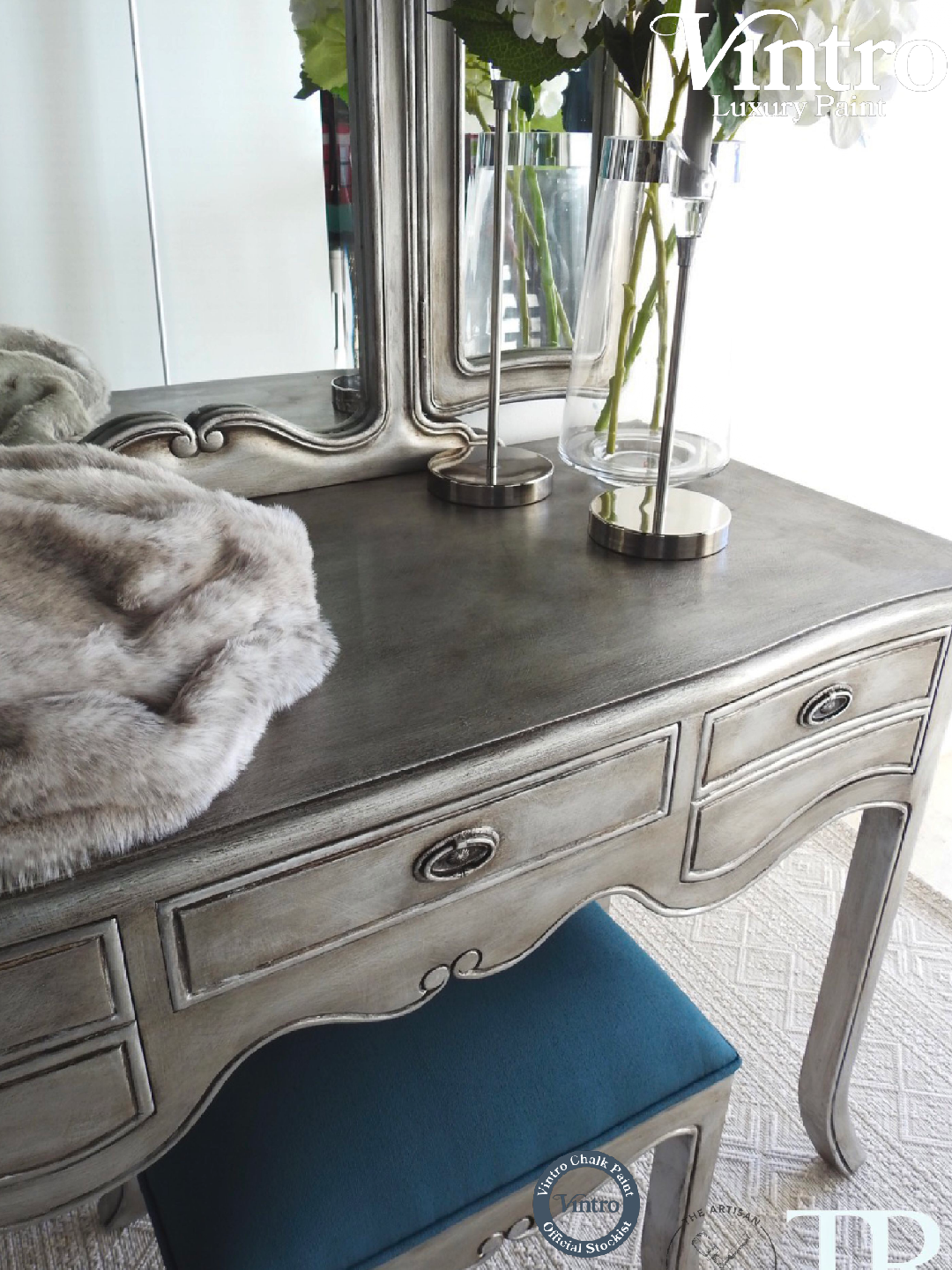 Metallic Silver Paint over a dresser