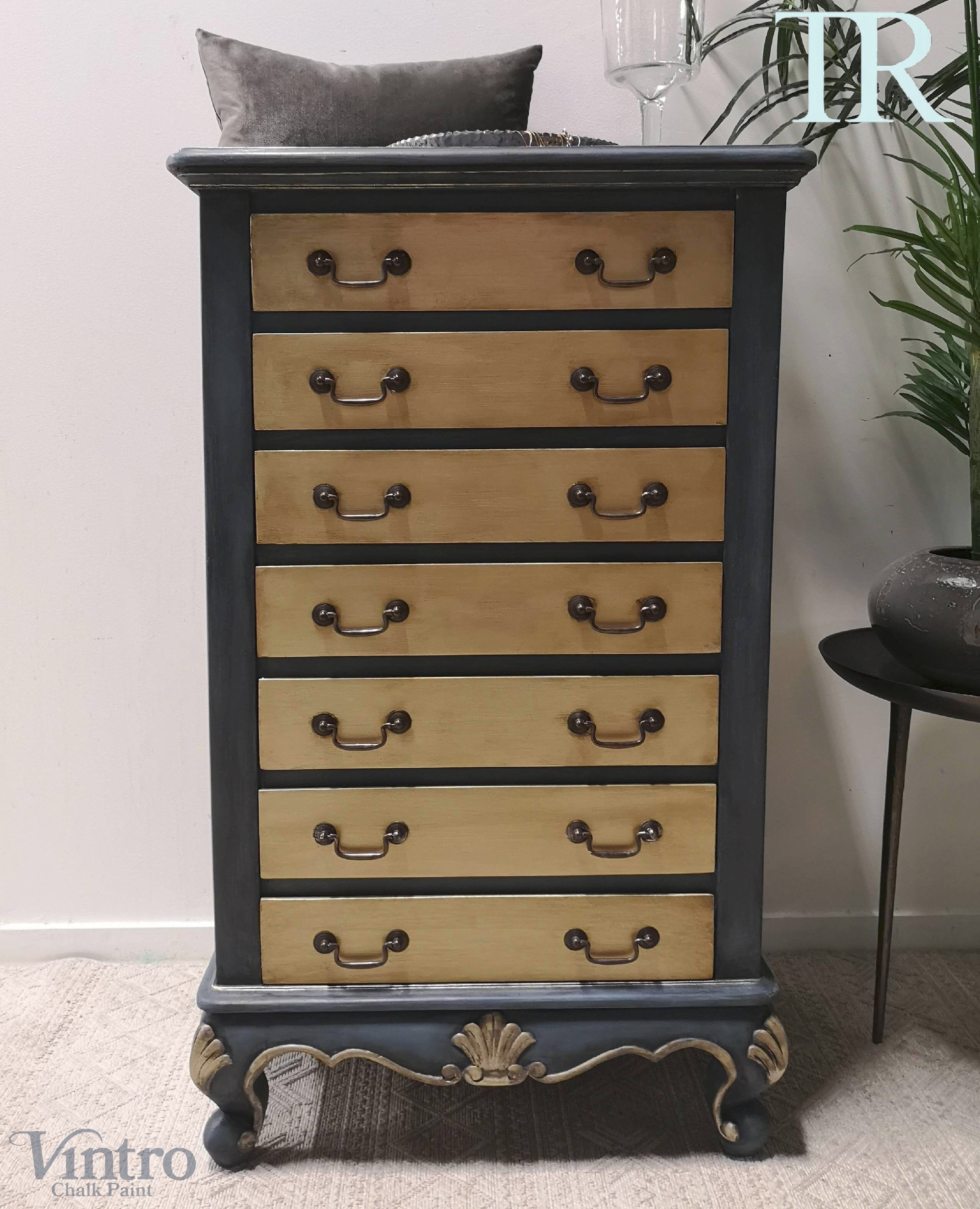 Not For Sale - Adrienne: Blue and Brushed Gold hand painted small set of drawers