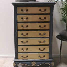 Not For Sale - Adrienne: Blue and Brushed Gold hand painted small set of drawers