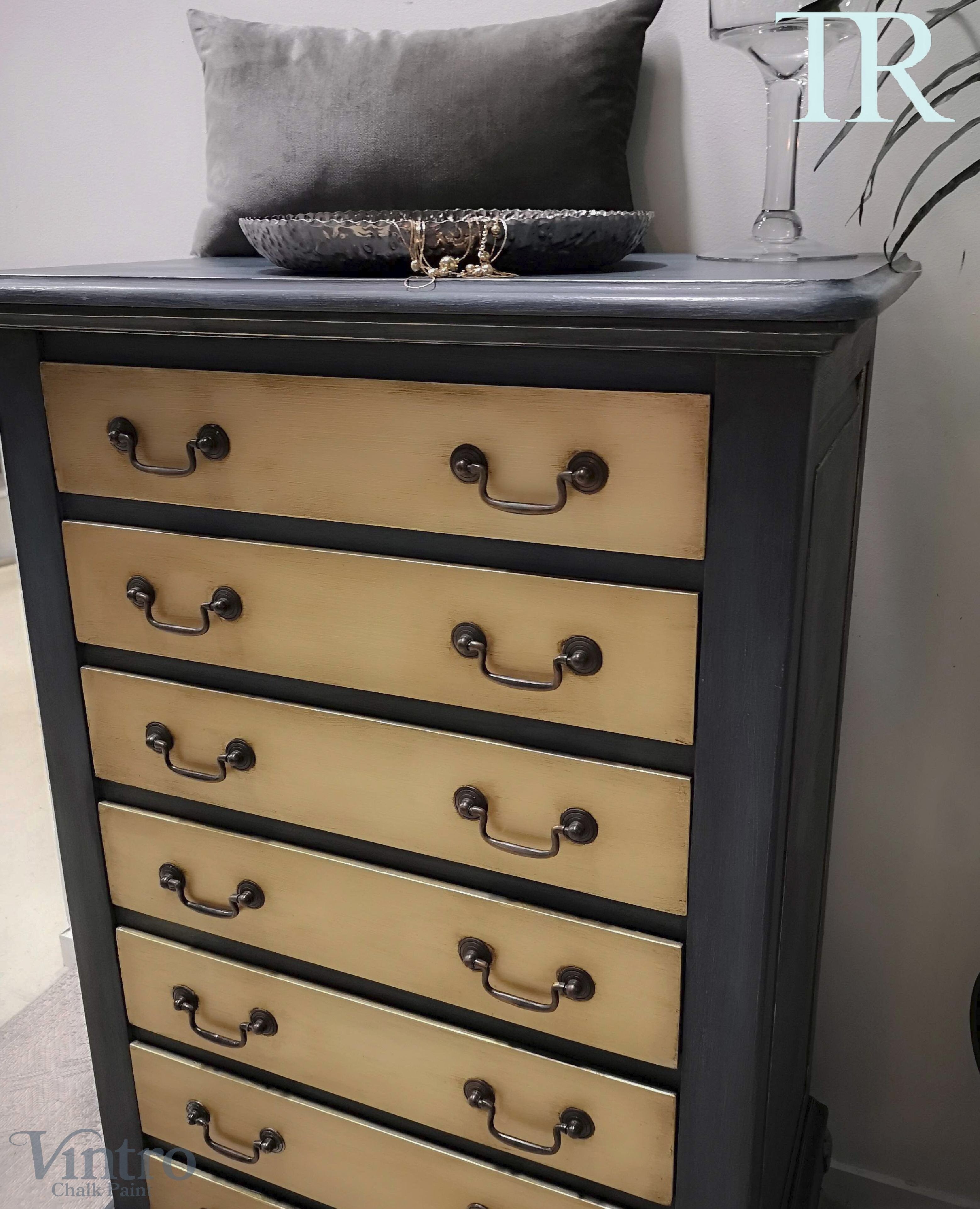 Not For Sale - Adrienne: Blue and Brushed Gold hand painted small set of drawers