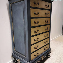 Not For Sale - Adrienne: Blue and Brushed Gold hand painted small set of drawers