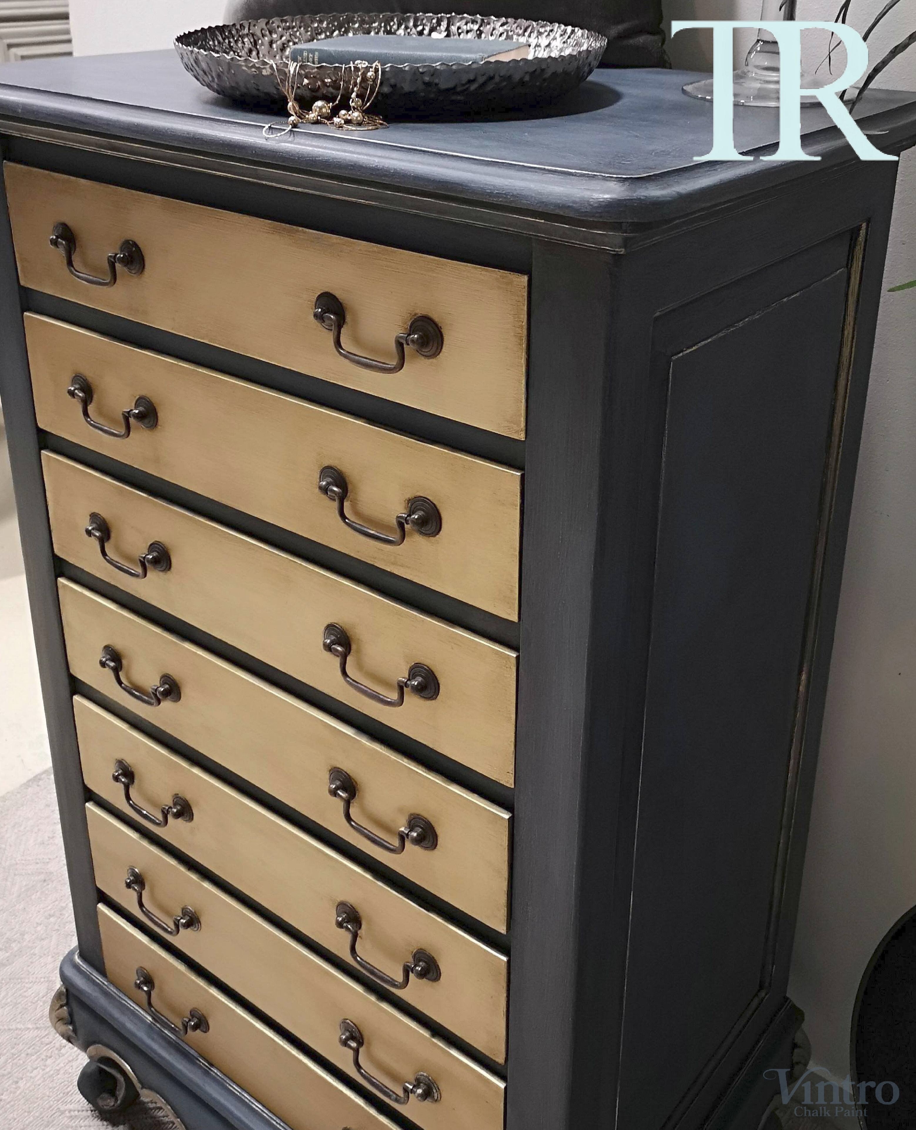 Not For Sale - Adrienne: Blue and Brushed Gold hand painted small set of drawers
