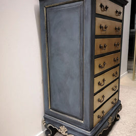 Not For Sale - Adrienne: Blue and Brushed Gold hand painted small set of drawers